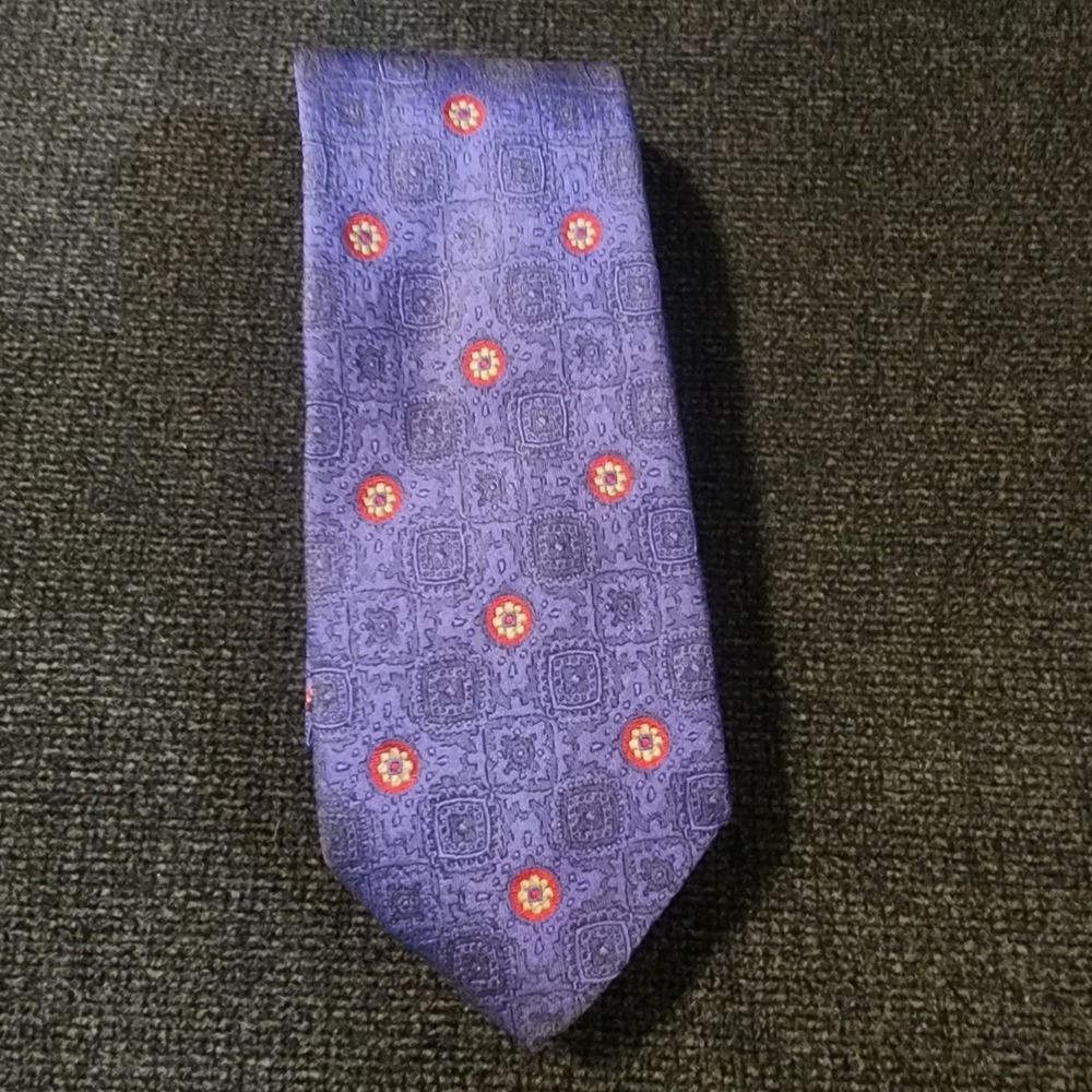 Vtg Fendi Roma Tie 59" Red Blue/Purple‎ Black Yellow Print Silk Italy